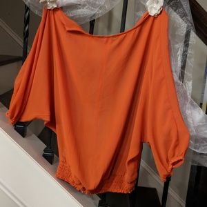 Sheer burnt orange peasant blouse